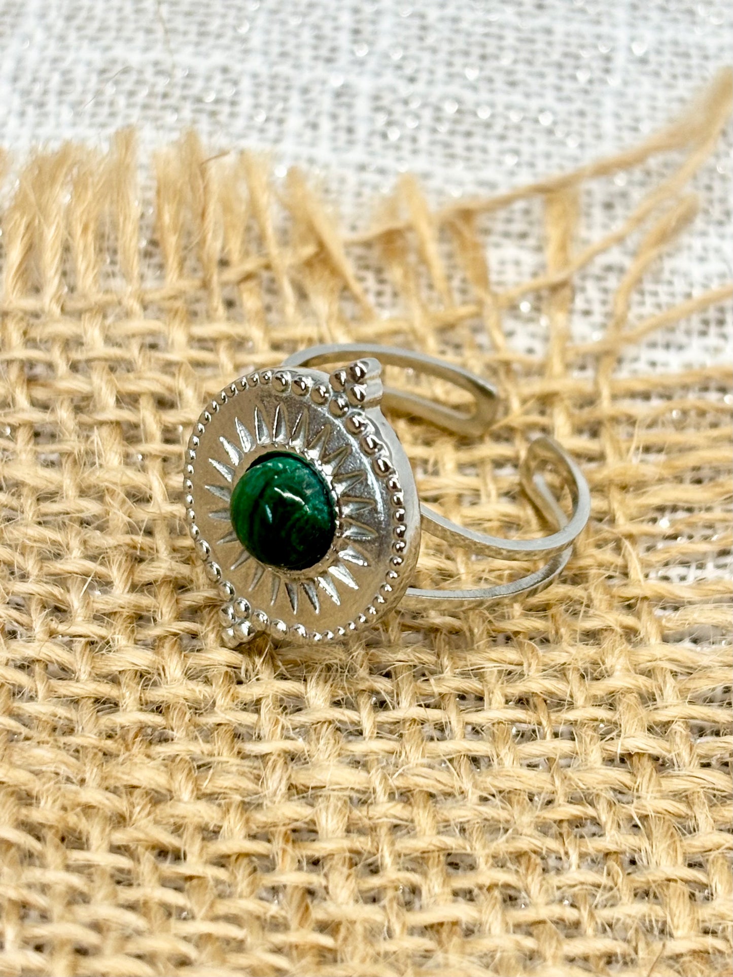 ZÉLIE Bague Malachite Argent